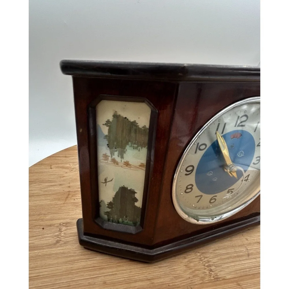 VTG  Rooster Wooden Alarm Clock With Aircraft Animated -1960's Pilots, Airplanes